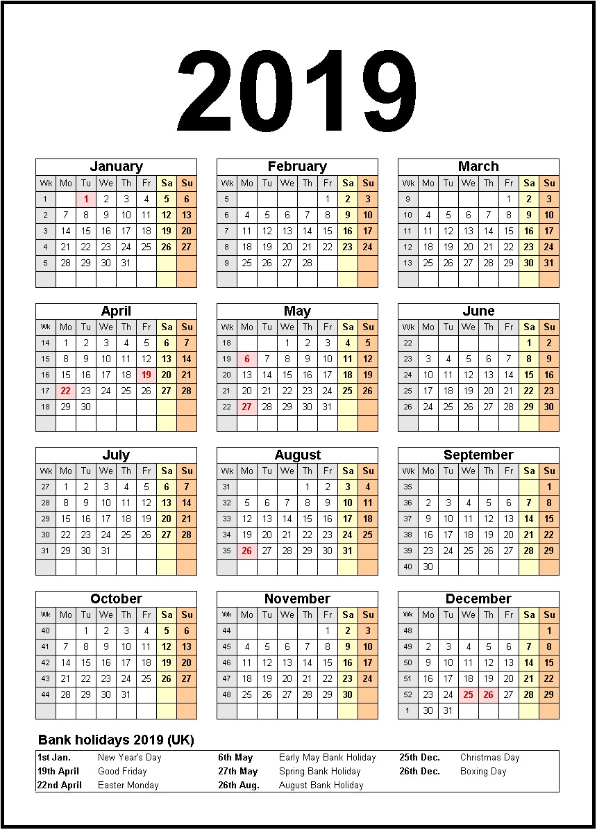 Printable Calendar 2019 United States
