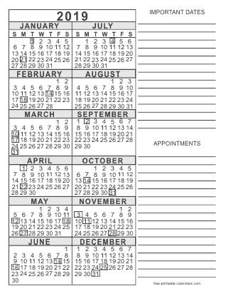 2019 free printable calendars free printable calendars