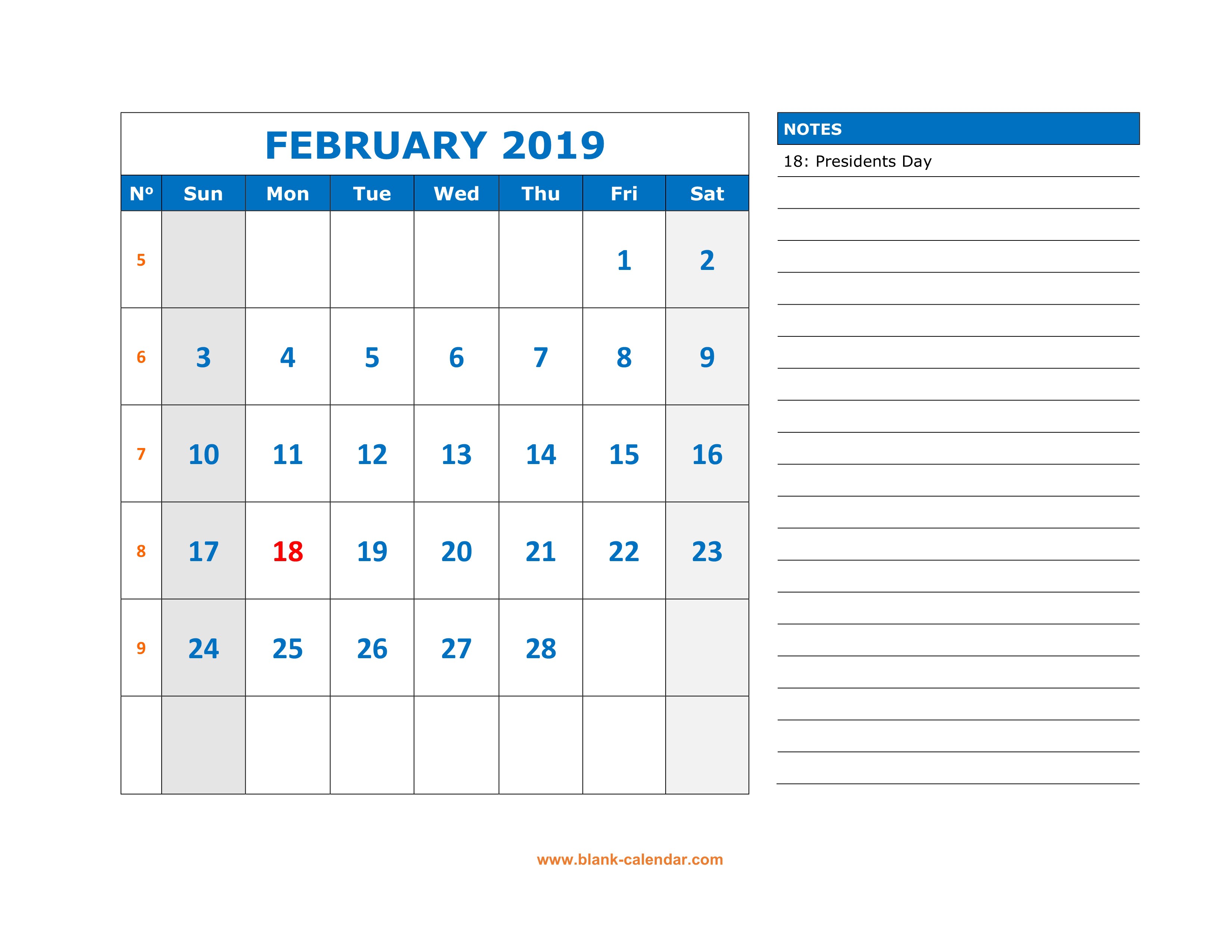 free download printable february 2019 calendar large