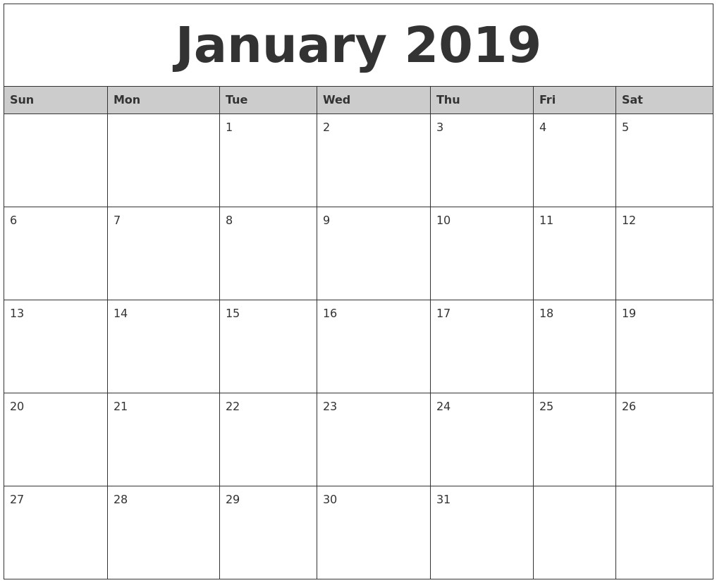 january 2019 printable calendar 2018 calendar printable