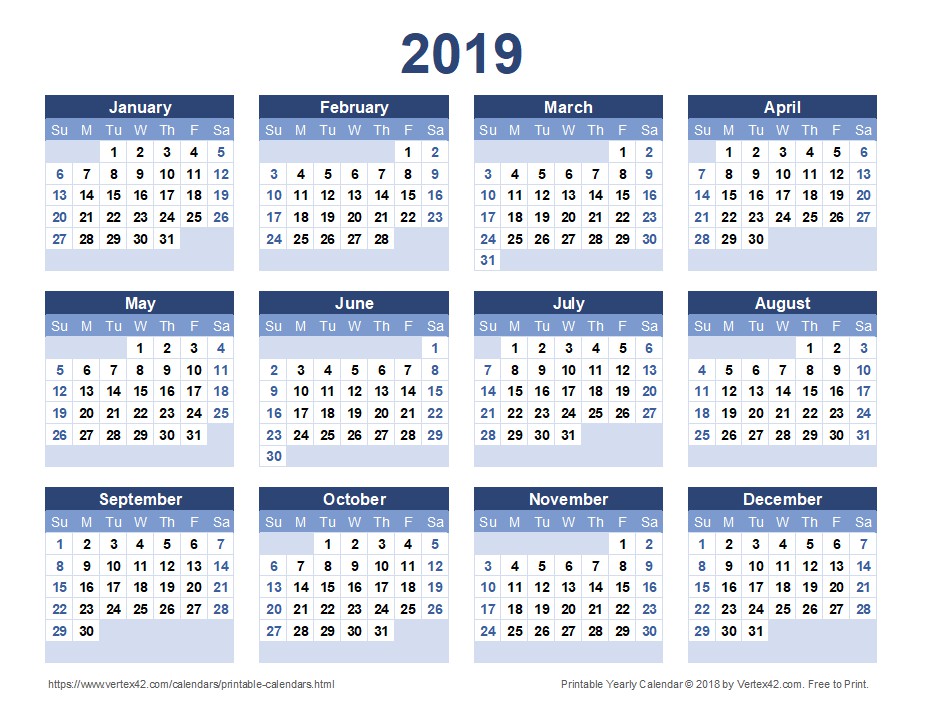 2019 calendar templates and images