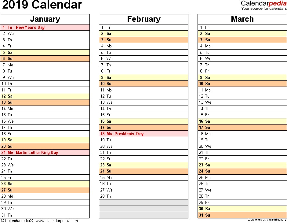 2019 calendar pdf 17 free printable calendar templates