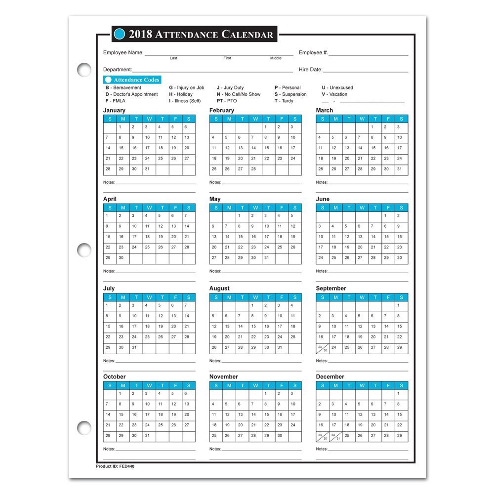employee attendance calendar 2018 free tracker pdf excel