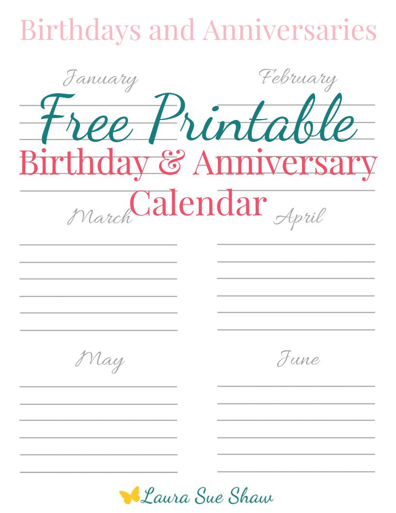 free printable birthday anniversary calendar laura sue