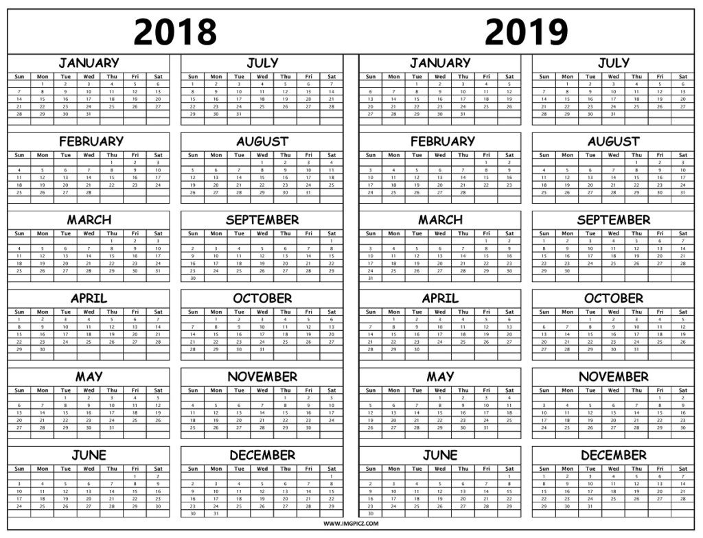 2018 2019 Yearly Calendar Template