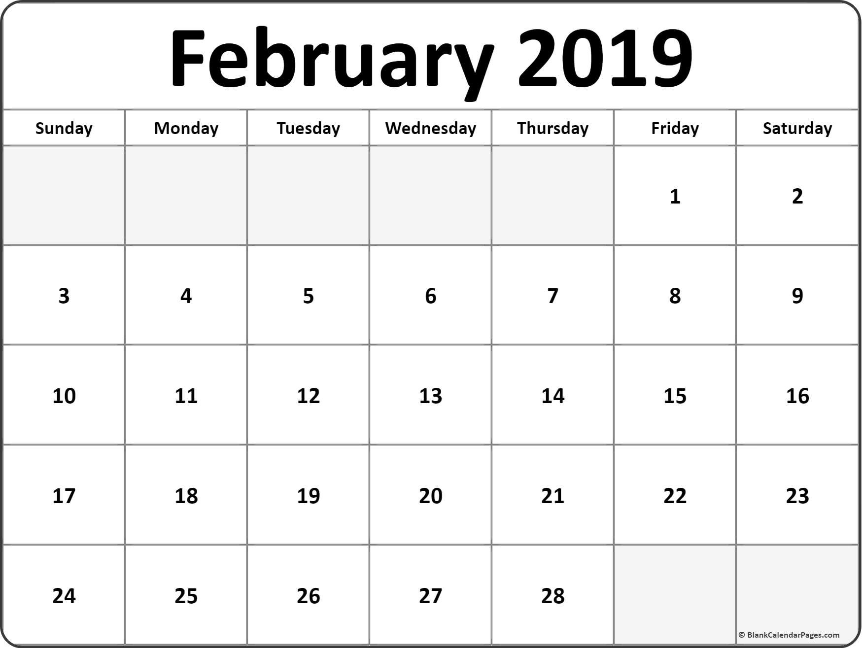 February 2019 blank calendar printable collection