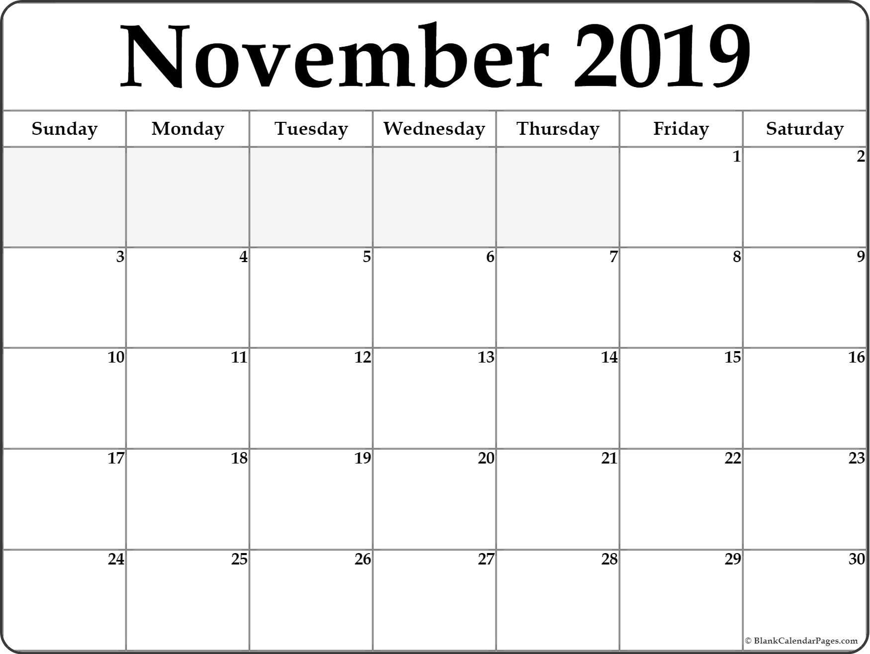 november 2019 blank calendar printable collection