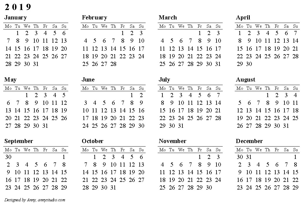 2019 calendar pdf 2018 calendar printable