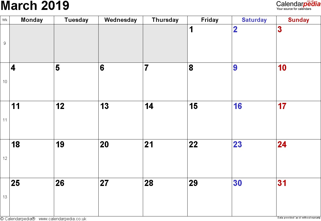 calendar march 2019 uk bank holidays excel pdf word