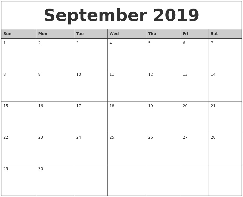 september 2019 printable calendar printable weekly calendar