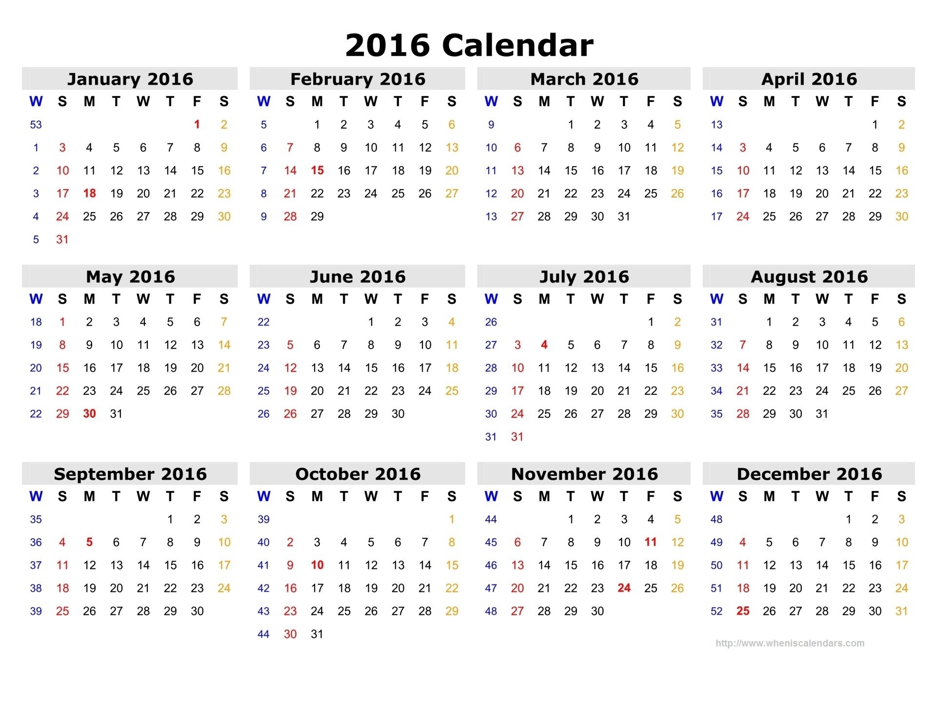 Printable Calendar 2019 with Week Numbers Weekly Number