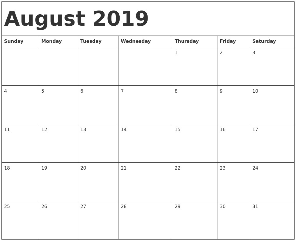 august 2019 calendar cute calendar month printable