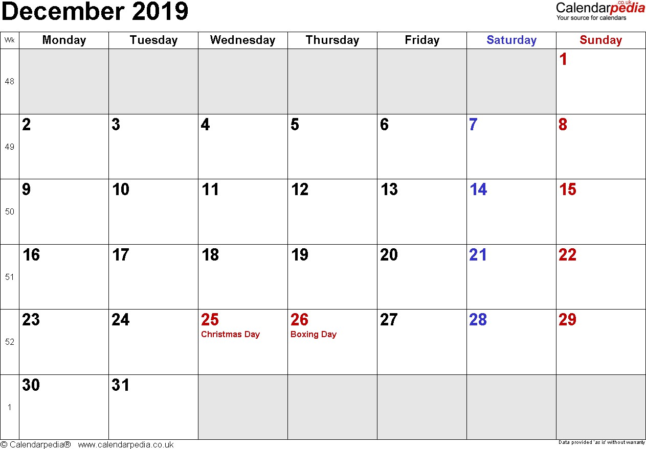 calendar december 2019 uk bank holidays excel pdf word