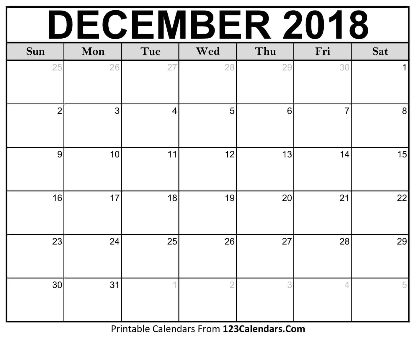 printable december 2018 calendar templates 123calendars com