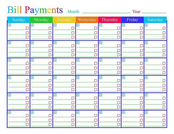 bill payments calendar printable the digital download shop