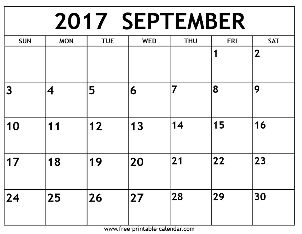 September 2017 calendar Free printable calendar