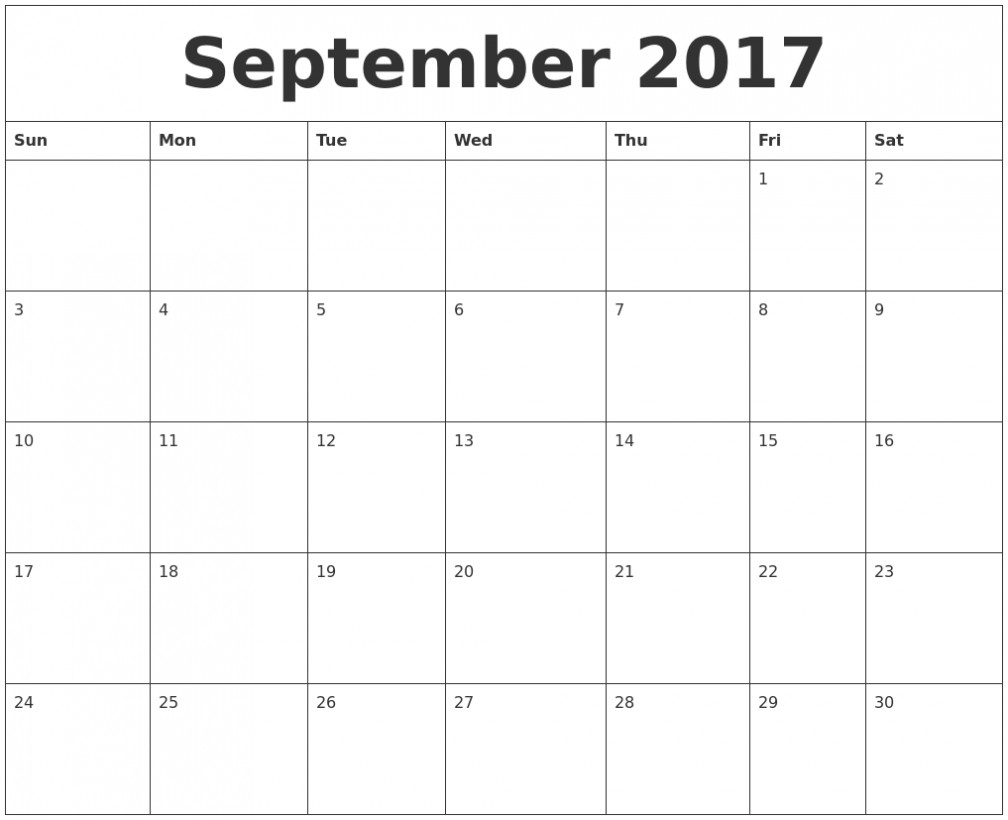 September 2017 Calendar Printable Template with Holidays