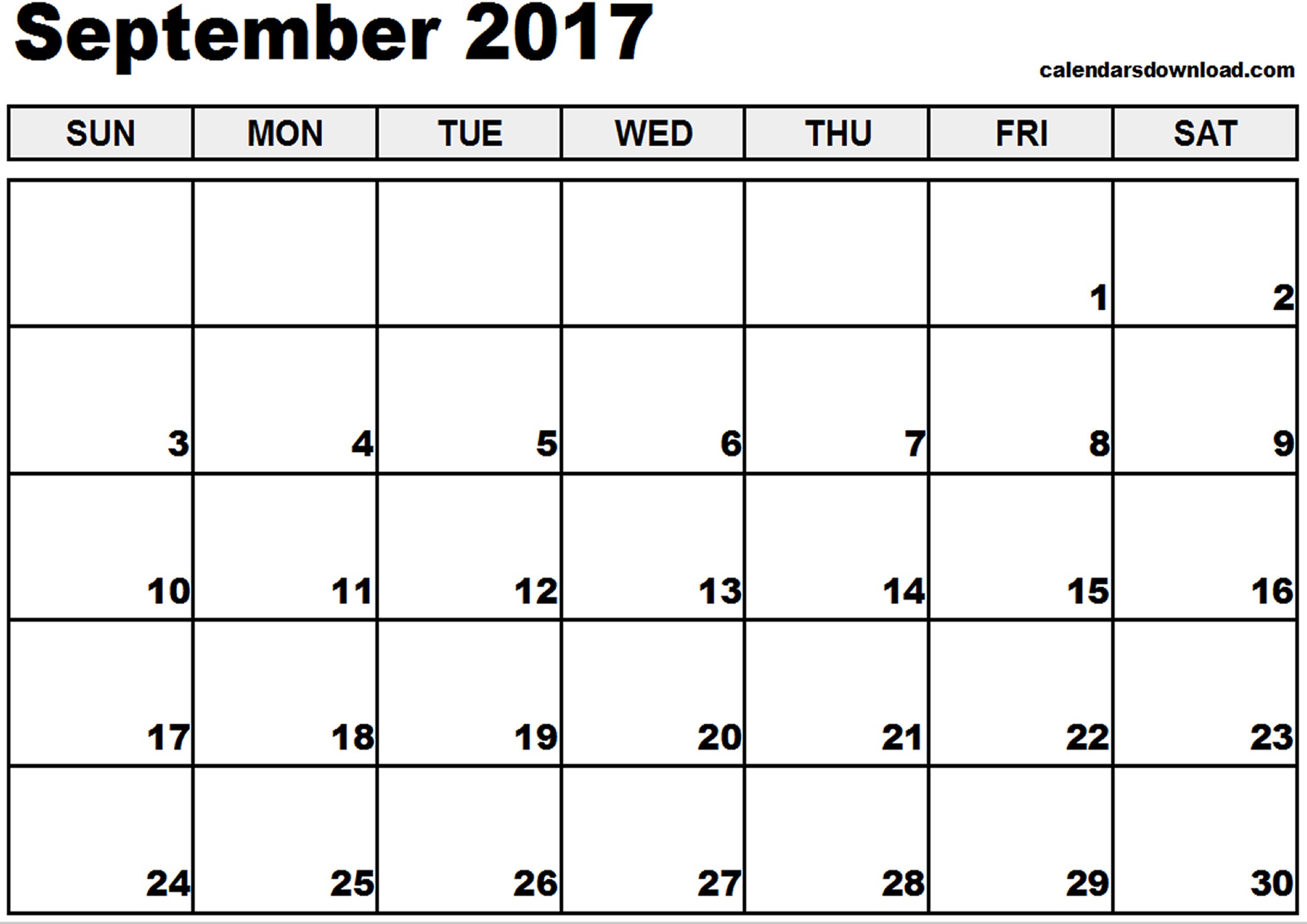 September 2017 Calendar Template