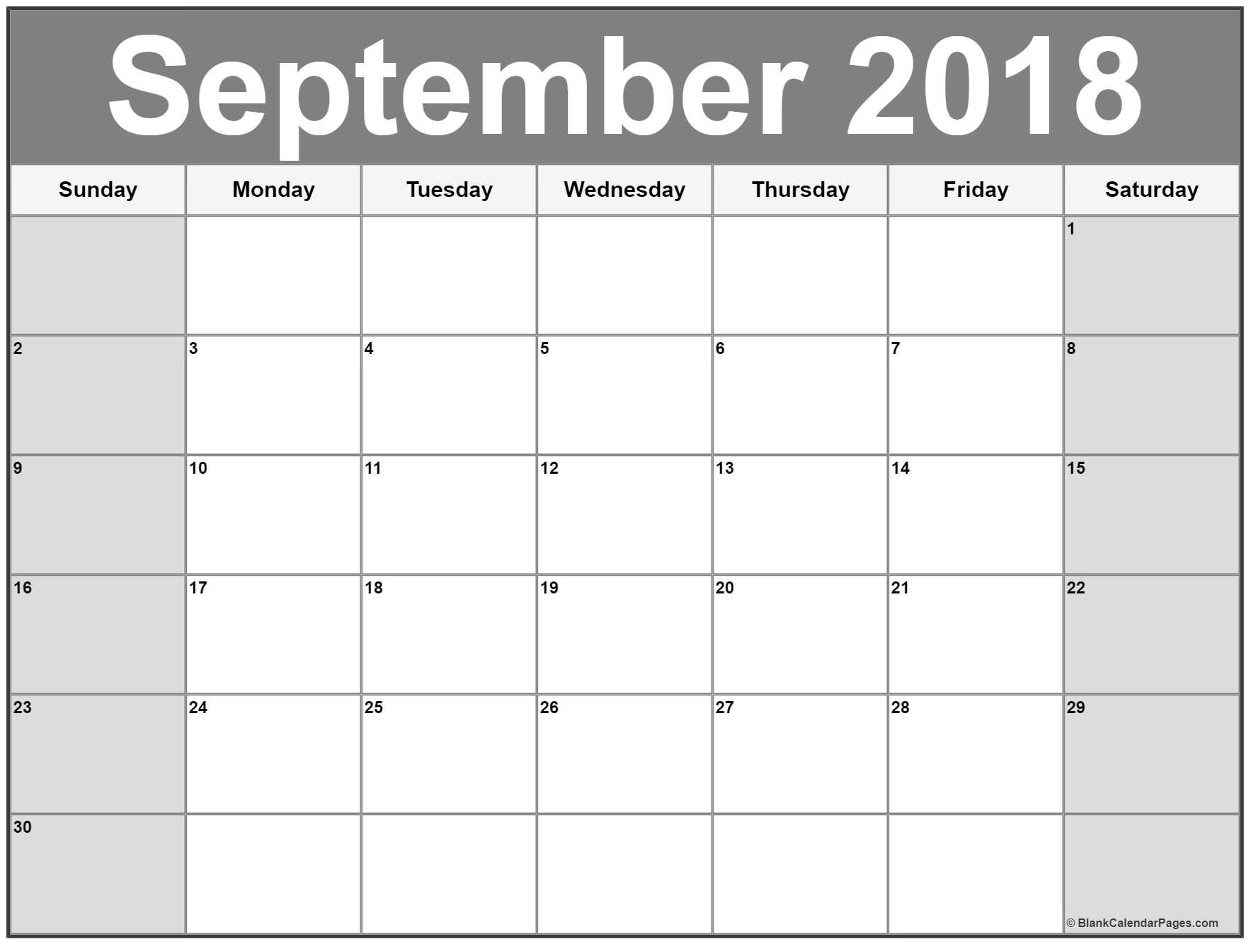 September 2018 calendar