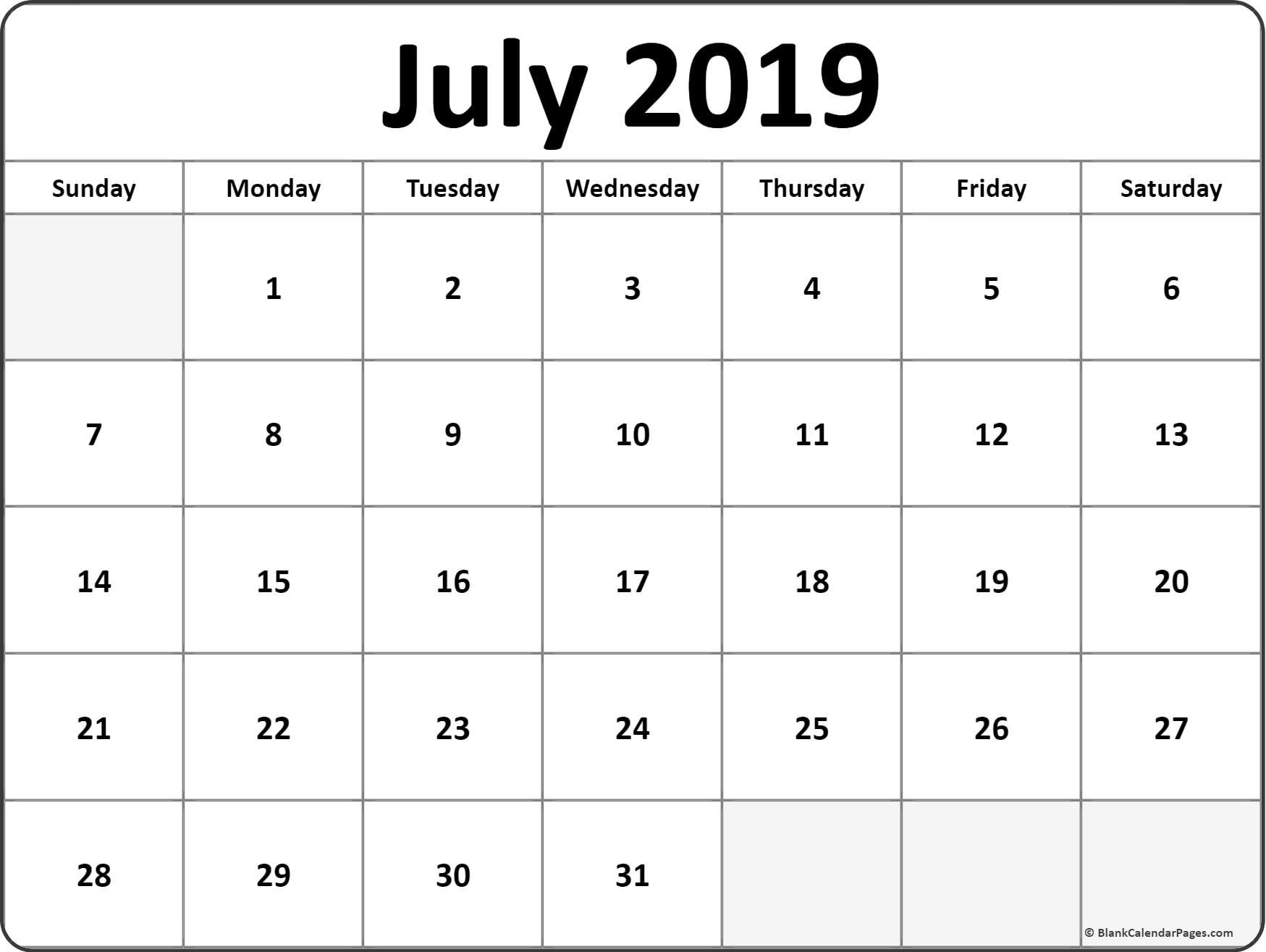 july 2019 blank calendar printable collection
