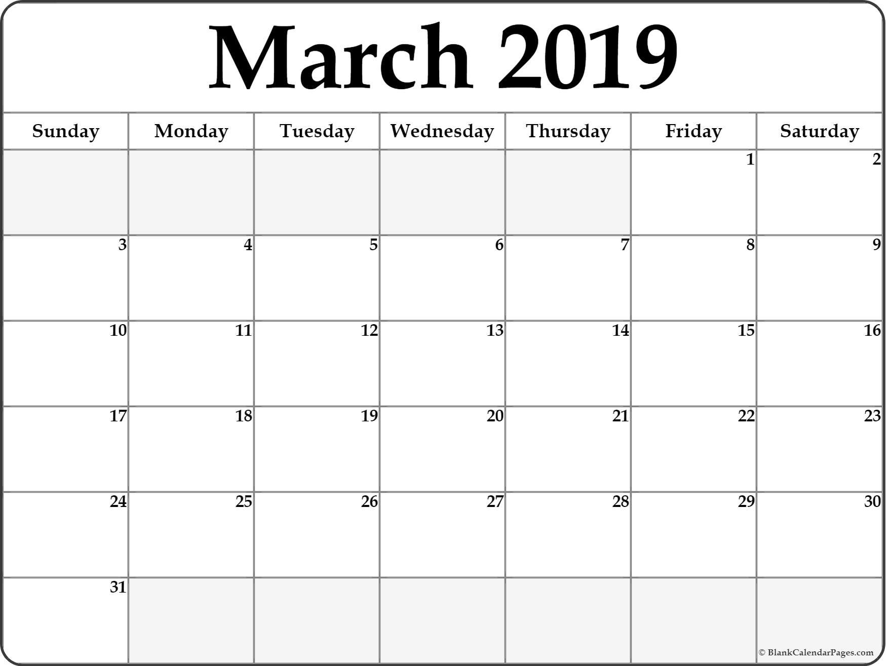 March 2019 blank calendar printable collection