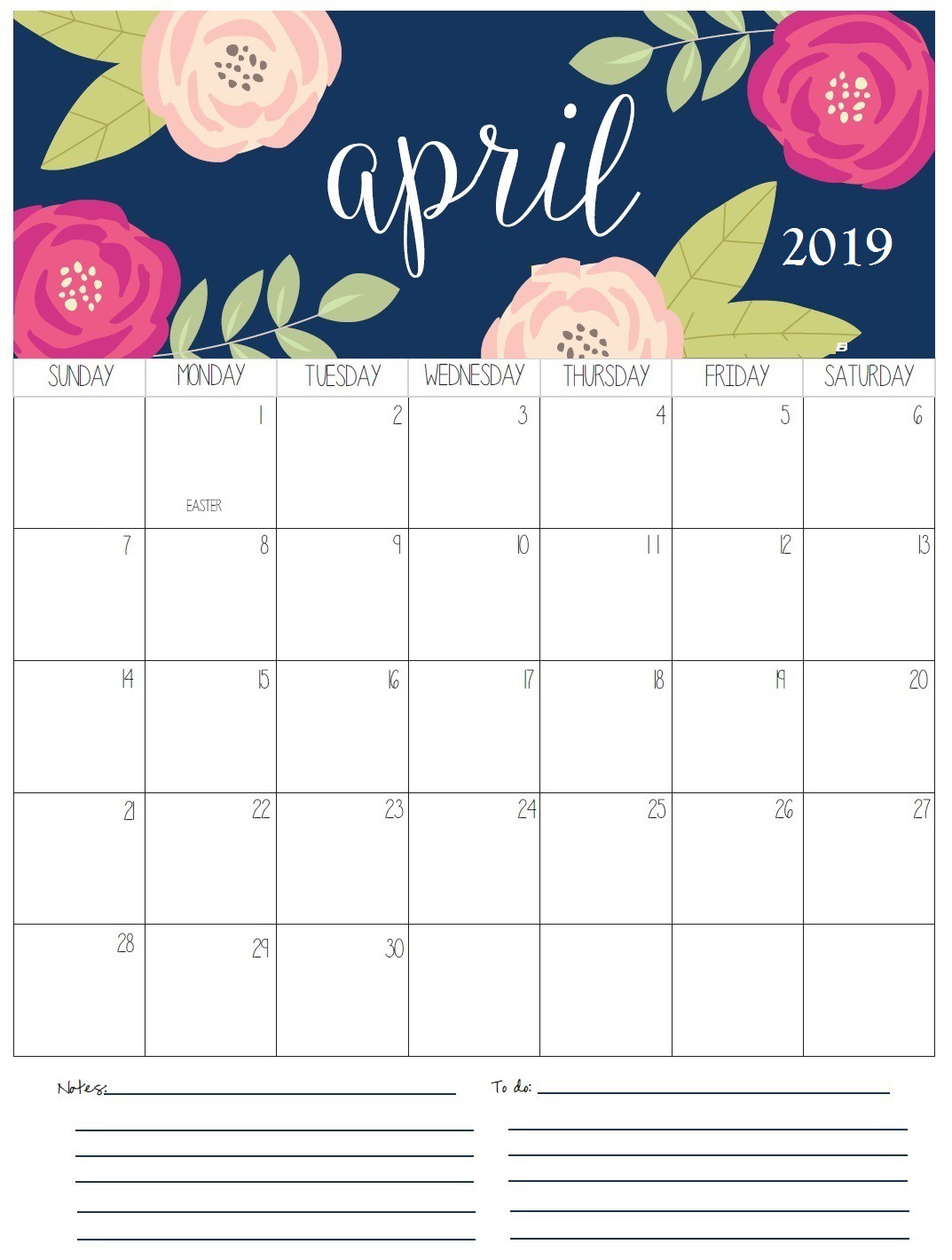 Monthly Printable Calendar 2019