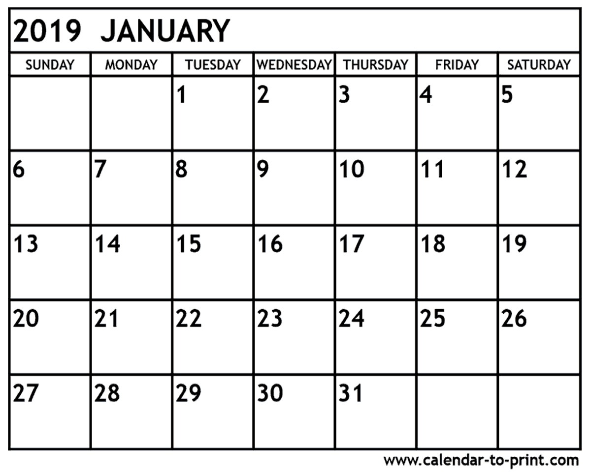 January 2019 Calendar Template