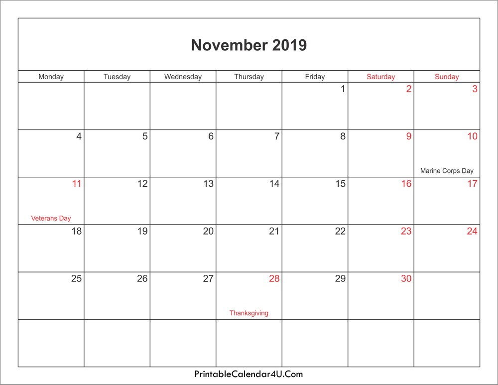 november 2019 calendar printable with holidays pdf and jpg