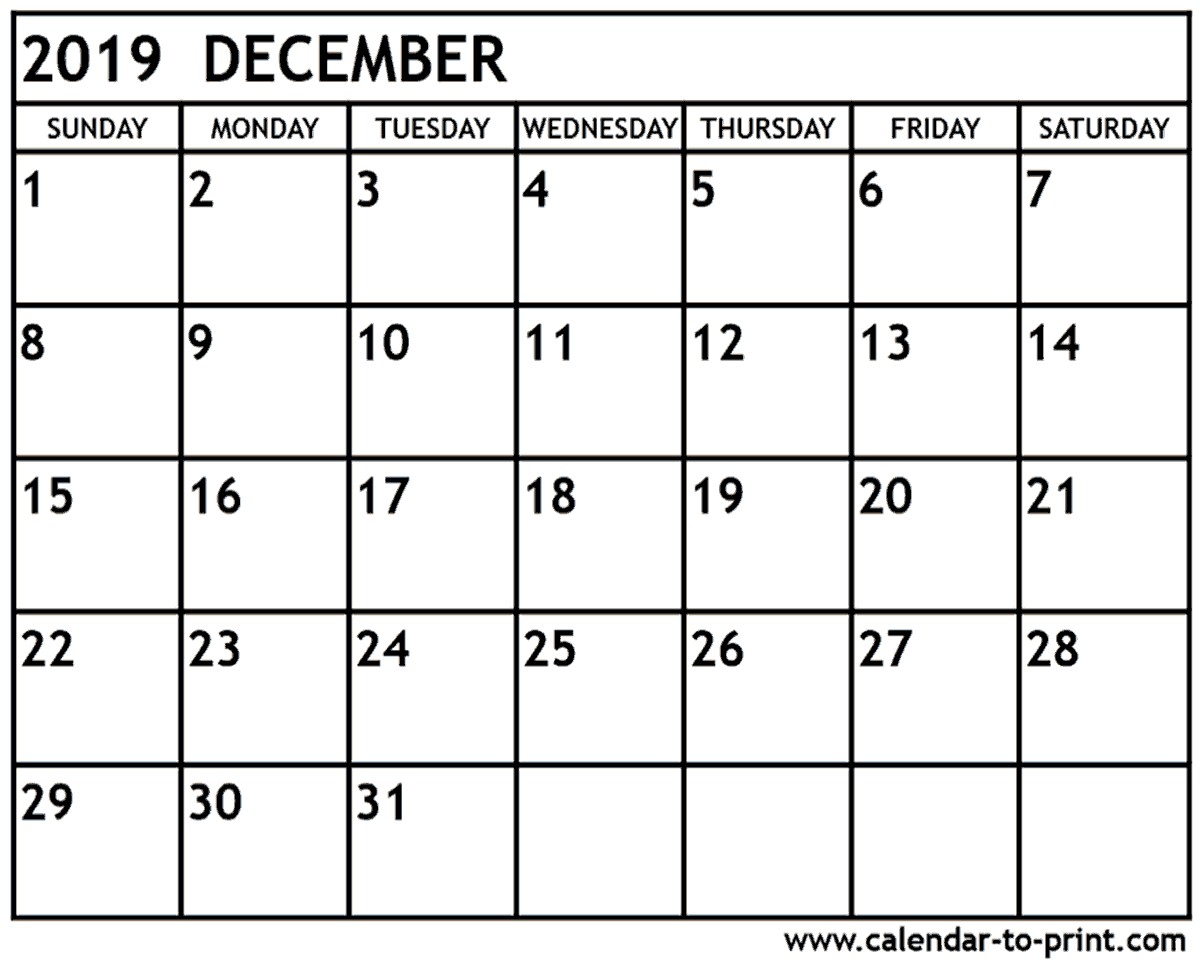 december 2019 calendar printable