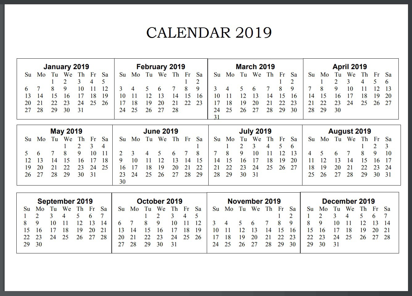 printable calendar 2019 united states calendar 2019