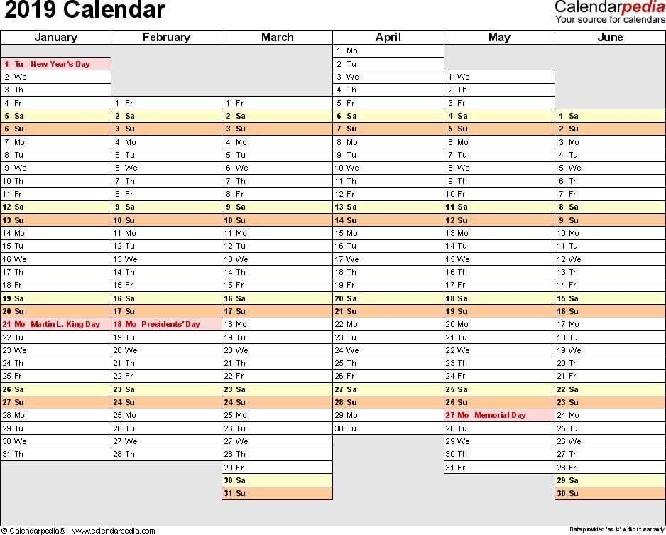2019 Calendar Download 17 free printable Excel templates