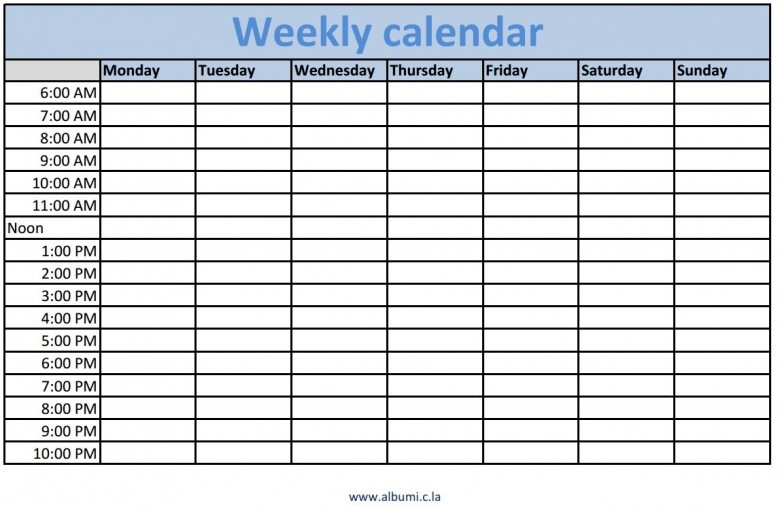 weekly calendar with time slots template printable 2017