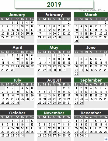 Yearly Calendar 2019