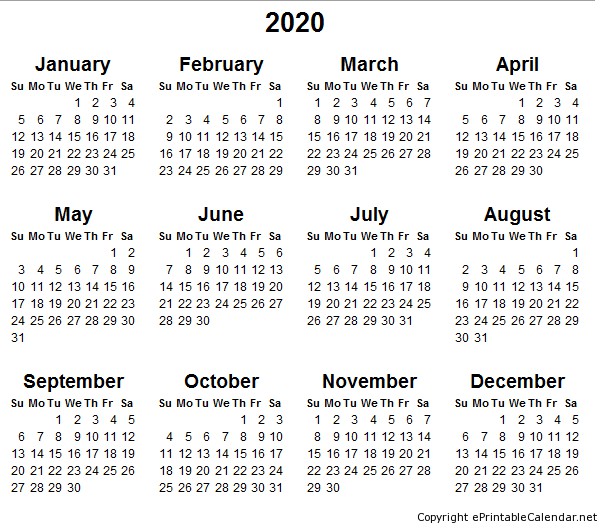 5 best images of 2020 yearly calendar free printable