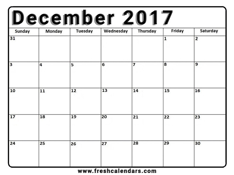 blank december 2017 calendar printable templates