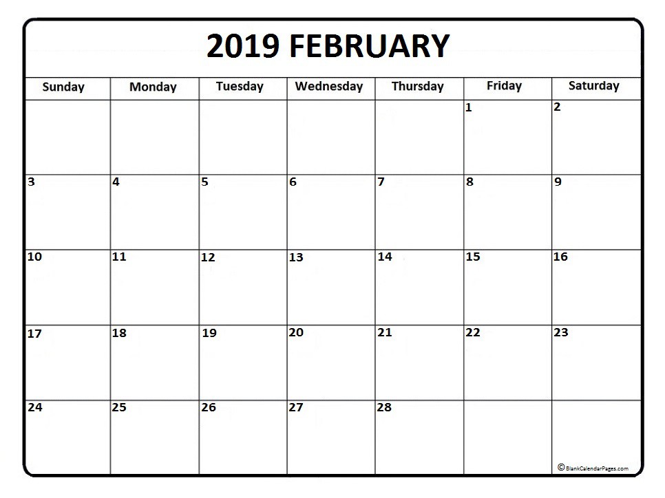February 2019 calendar