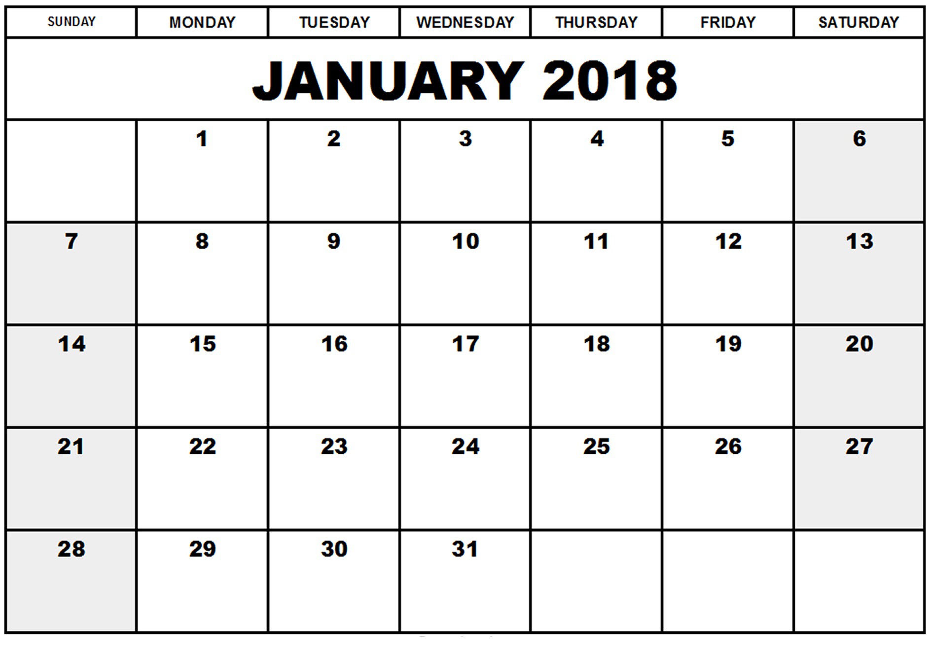 free january 2018 printable calendar free printable
