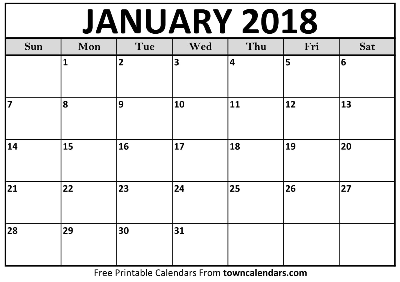 printable january 2018 calendar towncalendars com