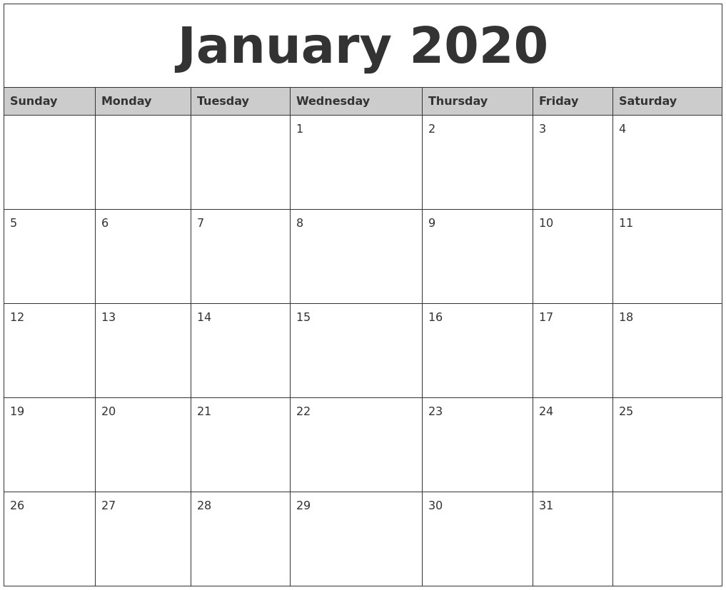 2020 calendar printable