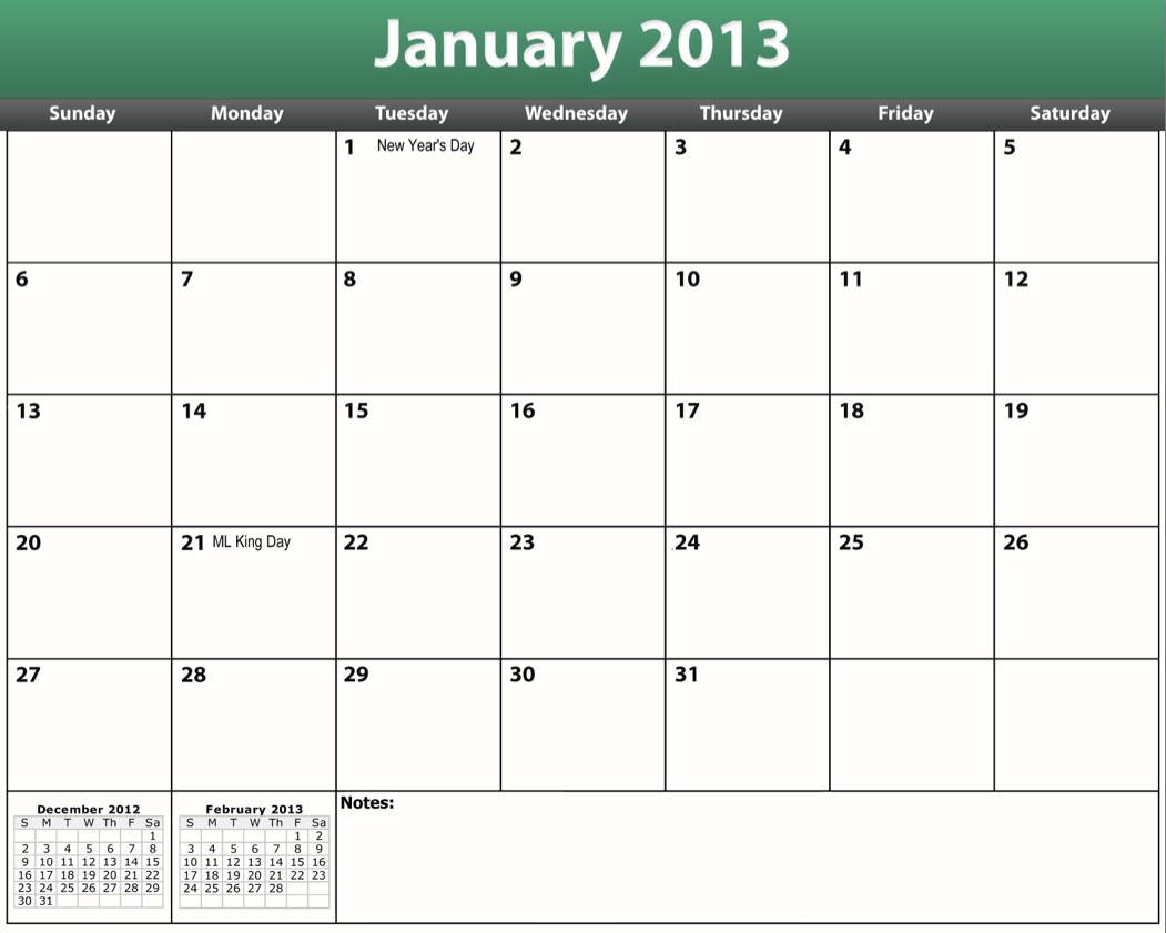 printable pdf 2013 monthly calendar