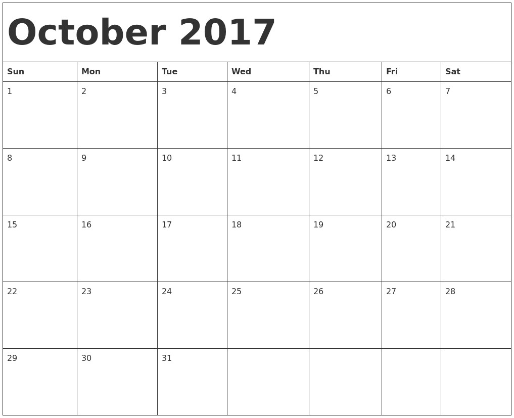 october 2017 printable calendar template holidays excel