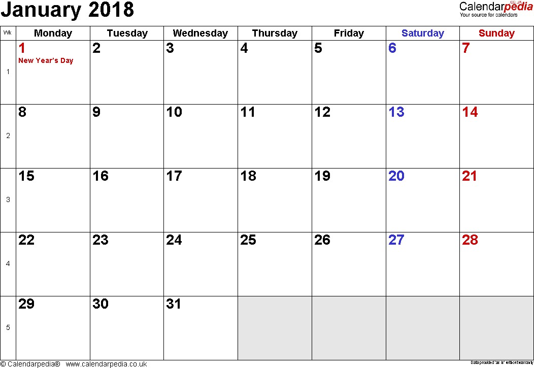 free 2018 january printable calendar 2018 pdf printable