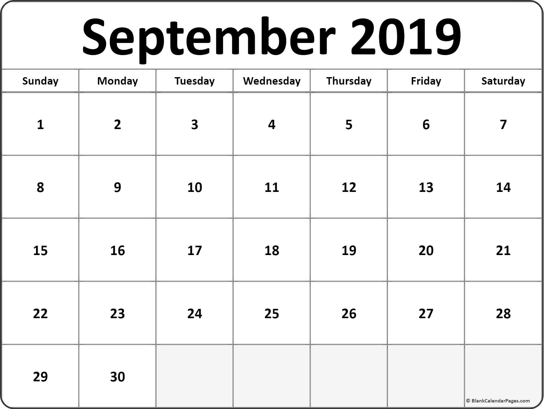 september 2019 blank calendar printable collection