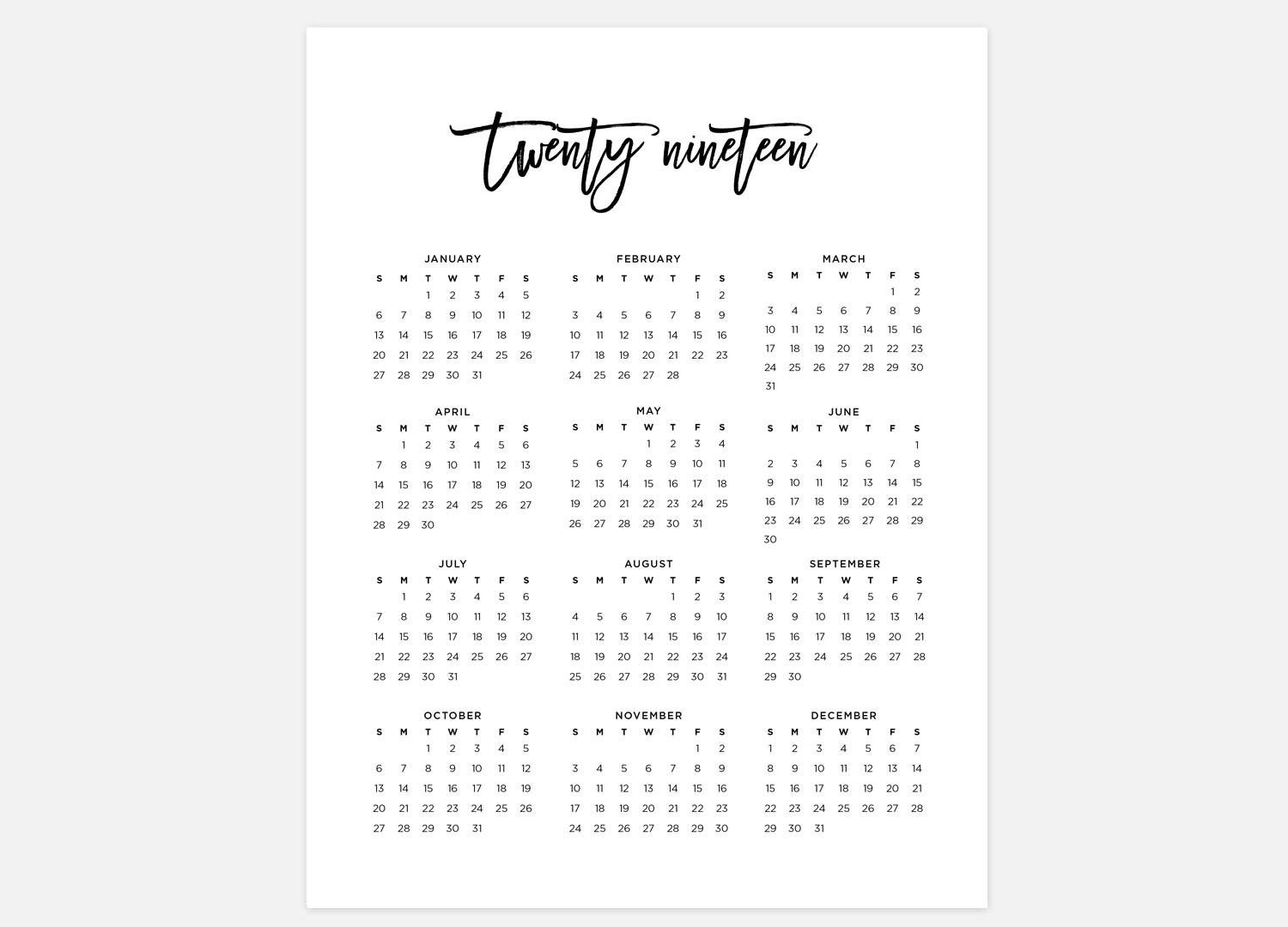 2019 calendar simple calendar 2019 year calendar 2019