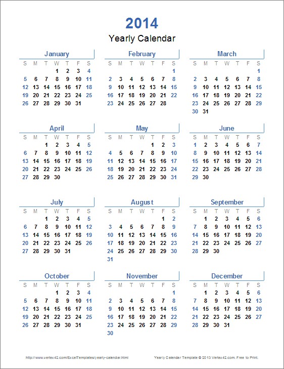 yearly calendar template for 2019 and beyond