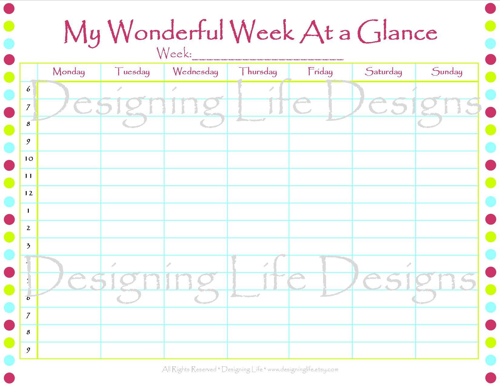 6 best images of printable week at a glance template