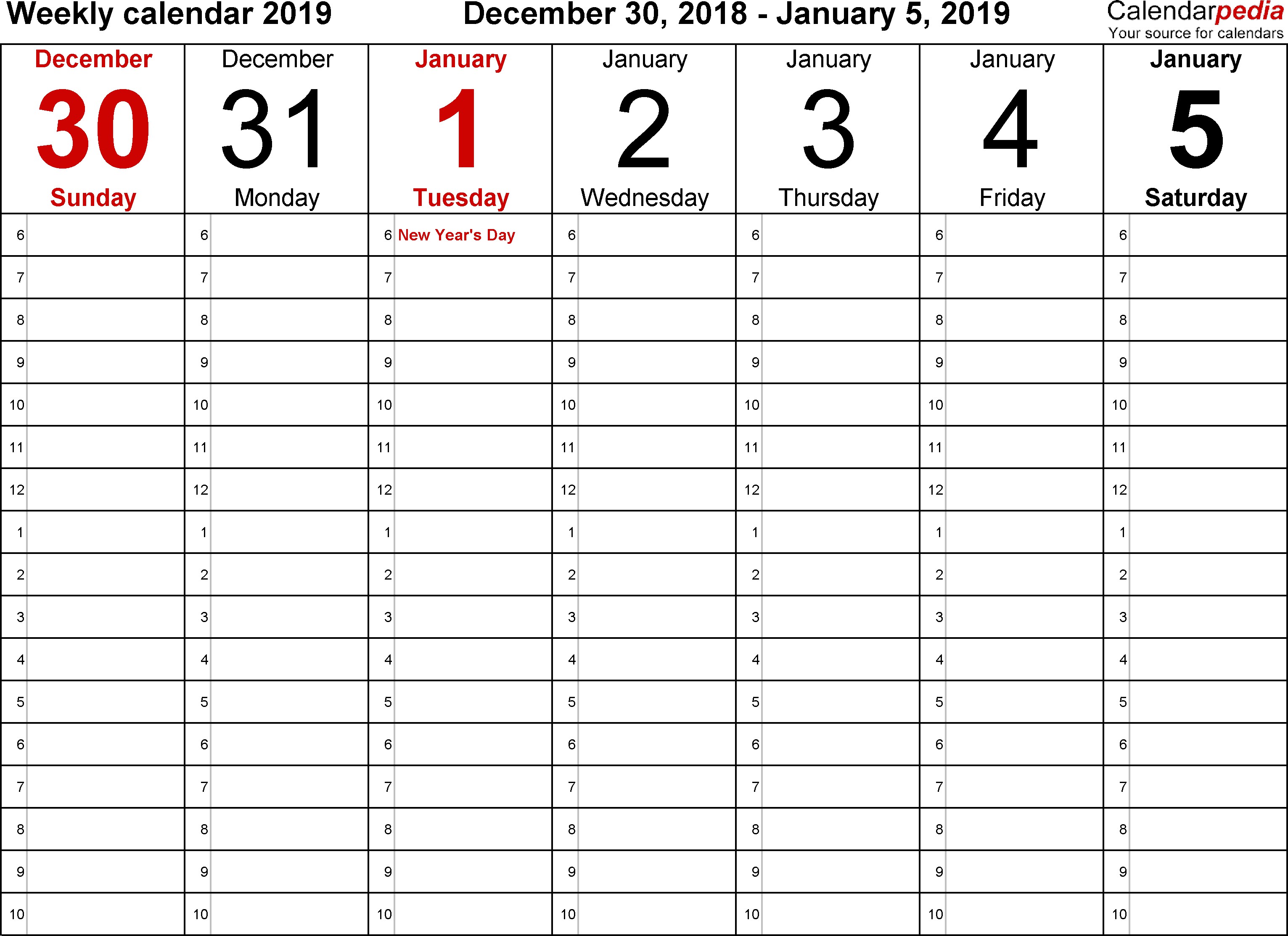 weekly calendar 2019 for pdf 12 free printable templates