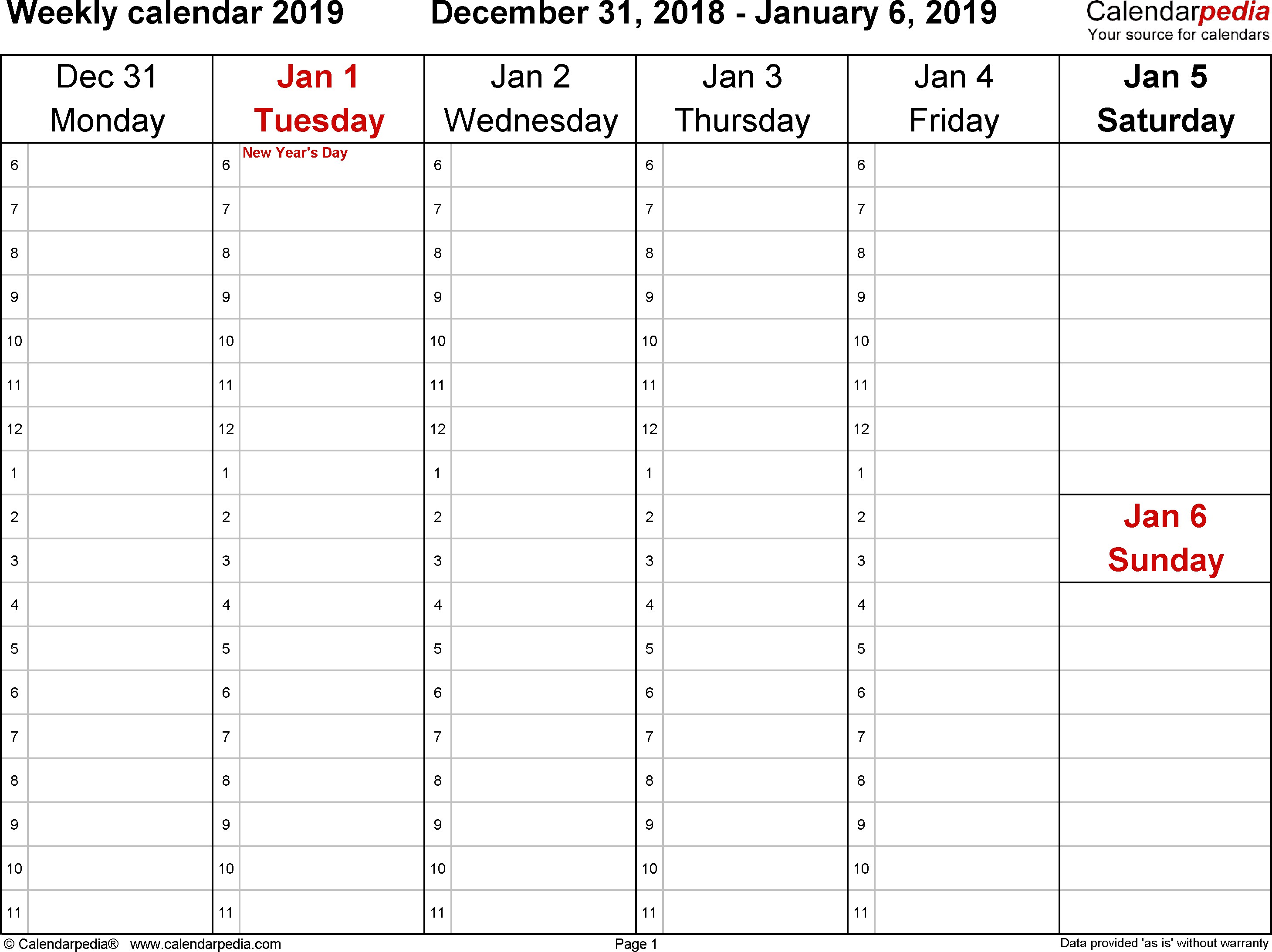 weekly calendar 2019 for word 12 free printable templates