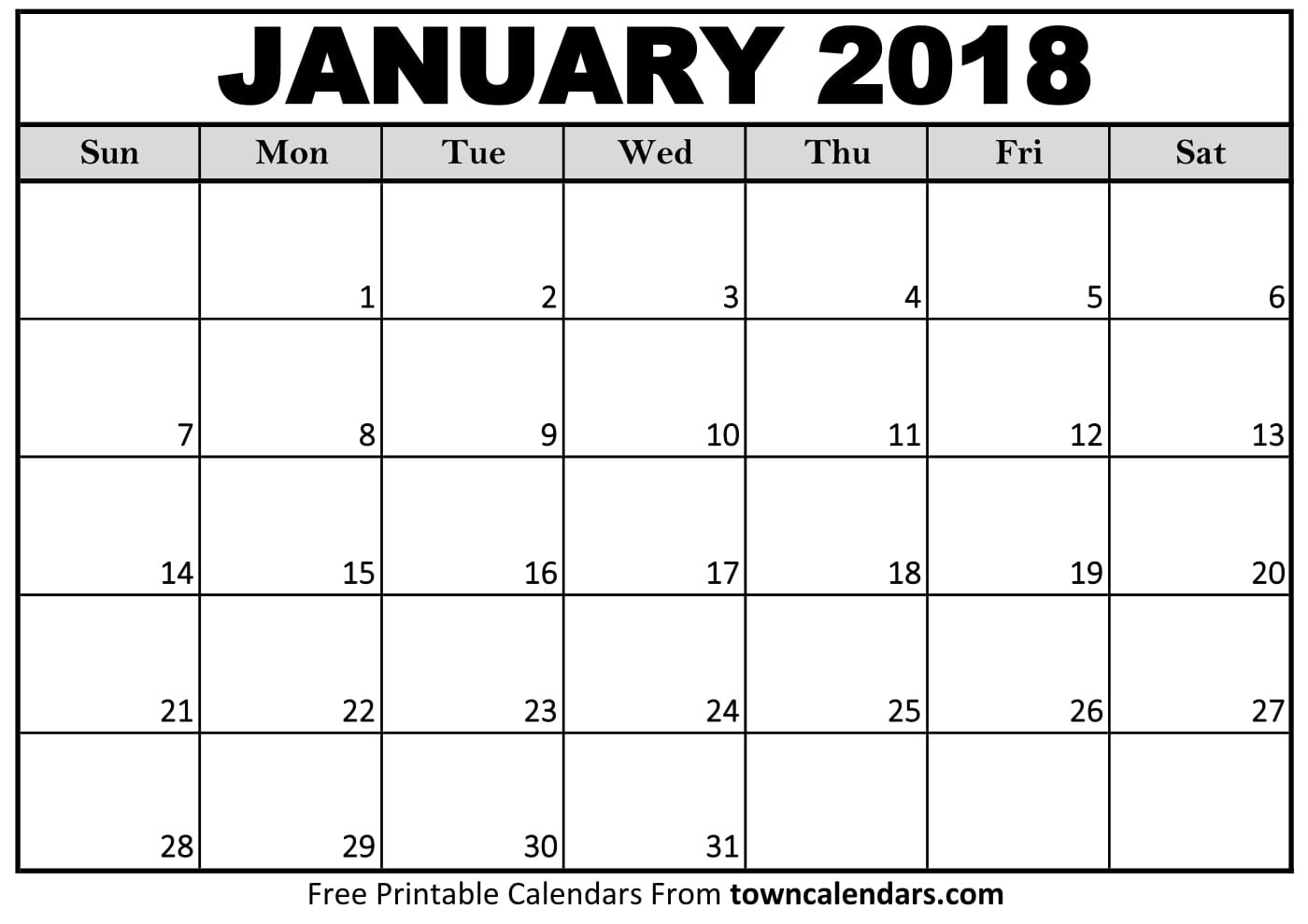 blank january 2018 calendar printable printable