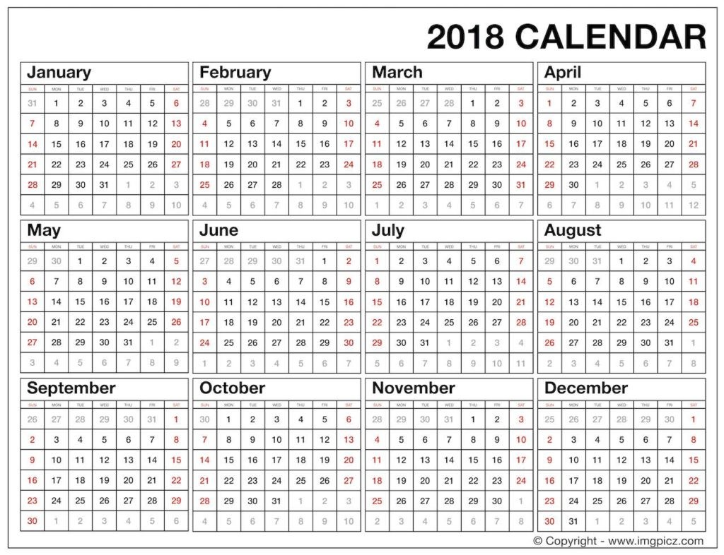 year at a glance calendar 2018 template seven photo